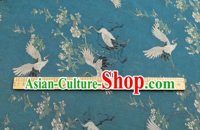 Chinese Blue Gambiered Guangdong Gauze Royal Crane Pattern Song Brocade Traditional Cheongsam Silk Fabric
