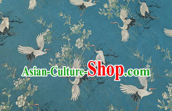 Chinese Blue Gambiered Guangdong Gauze Royal Crane Pattern Song Brocade Traditional Cheongsam Silk Fabric