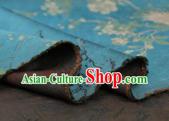Chinese Blue Gambiered Guangdong Gauze Royal Crane Pattern Song Brocade Traditional Cheongsam Silk Fabric