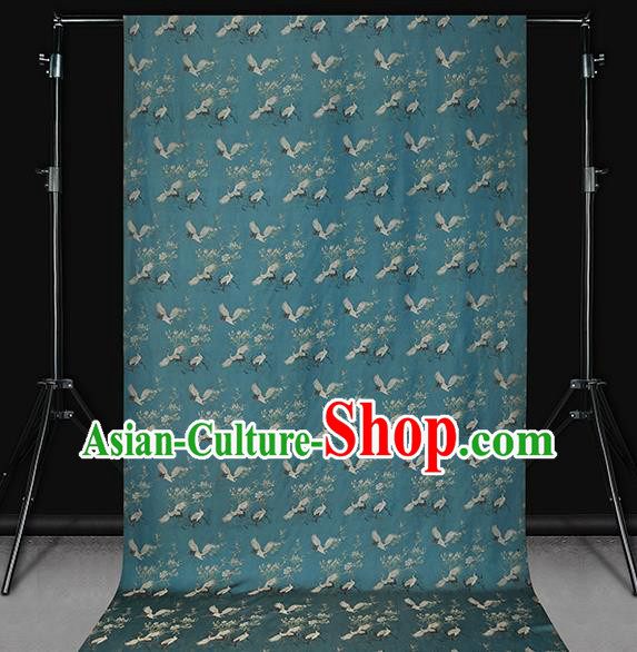 Chinese Blue Gambiered Guangdong Gauze Royal Crane Pattern Song Brocade Traditional Cheongsam Silk Fabric