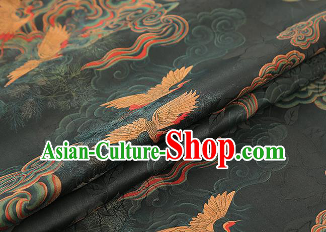 Chinese Gambiered Guangdong Gauze Traditional Cheongsam Silk Fabric Royal Cloud Crane Pattern Atrovirens Brocade