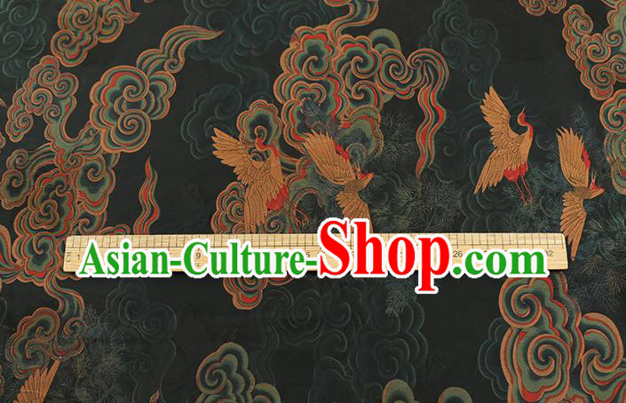 Chinese Gambiered Guangdong Gauze Traditional Cheongsam Silk Fabric Royal Cloud Crane Pattern Atrovirens Brocade