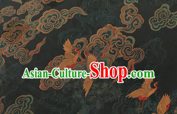 Chinese Gambiered Guangdong Gauze Traditional Cheongsam Silk Fabric Royal Cloud Crane Pattern Atrovirens Brocade
