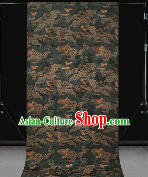 Chinese Gambiered Guangdong Gauze Traditional Cheongsam Silk Fabric Royal Cloud Crane Pattern Atrovirens Brocade