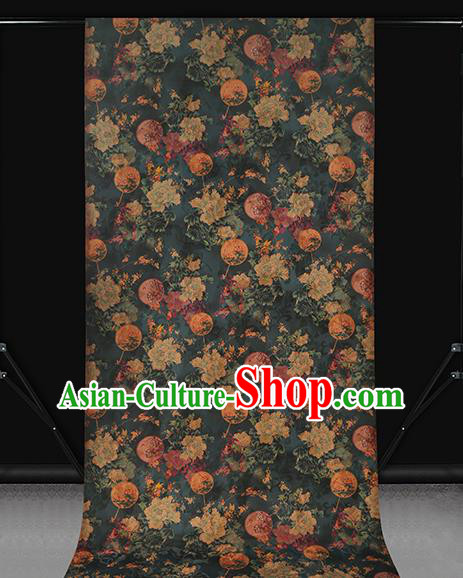 Chinese Atrovirens Gambiered Guangdong Gauze Traditional Cheongsam Silk Fabric Royal Peony Pattern Brocade Drapery