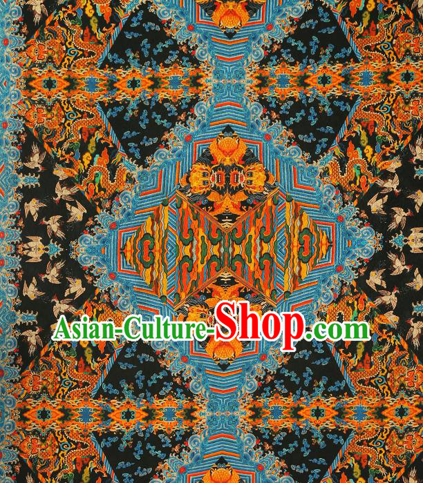 Chinese Royal Dragons Pattern Brocade Drapery Black Gambiered Guangdong Gauze Traditional Cheongsam Silk Fabric