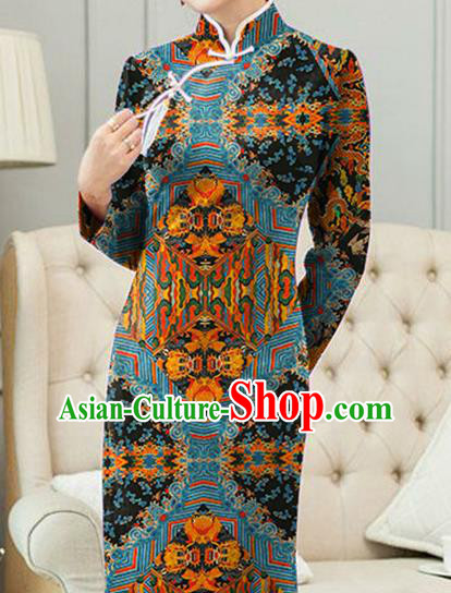 Chinese Royal Dragons Pattern Brocade Drapery Black Gambiered Guangdong Gauze Traditional Cheongsam Silk Fabric