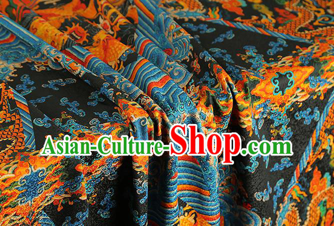 Chinese Royal Dragons Pattern Brocade Drapery Black Gambiered Guangdong Gauze Traditional Cheongsam Silk Fabric