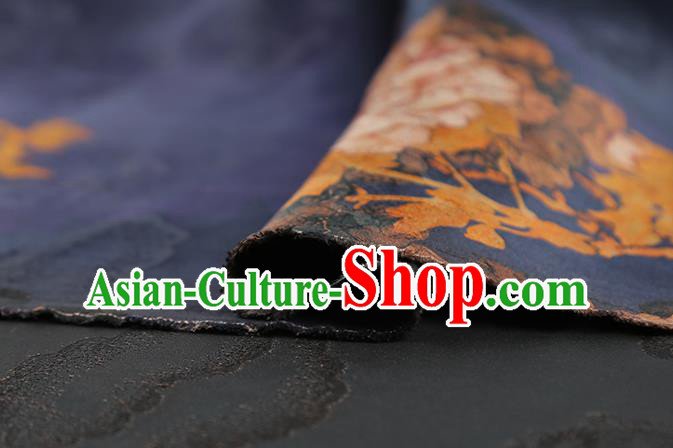 Chinese Royal Peony Pattern Brocade Drapery Traditional Cheongsam Silk Fabric Navy Gambiered Guangdong Gauze