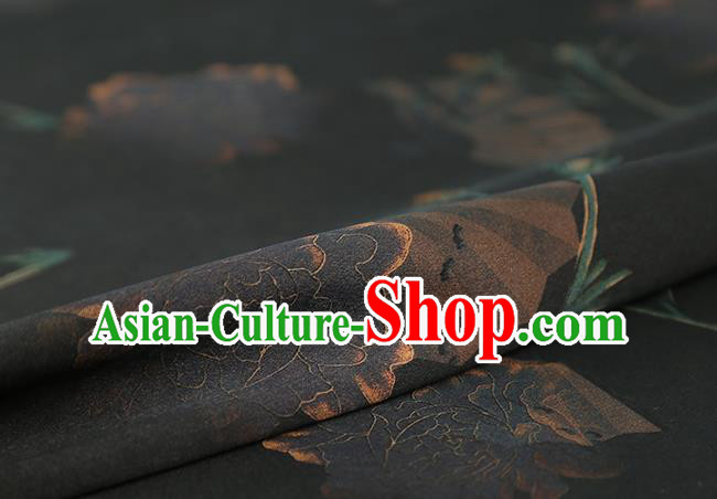 Chinese Traditional Cheongsam Silk Fabric Royal Peony Pattern Brocade Drapery Black Gambiered Guangdong Gauze