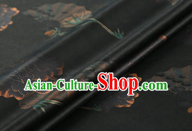 Chinese Traditional Cheongsam Silk Fabric Royal Peony Pattern Brocade Drapery Black Gambiered Guangdong Gauze