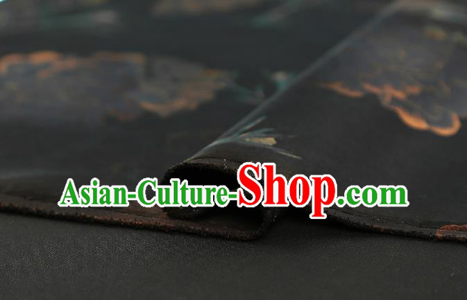 Chinese Traditional Cheongsam Silk Fabric Royal Peony Pattern Brocade Drapery Black Gambiered Guangdong Gauze