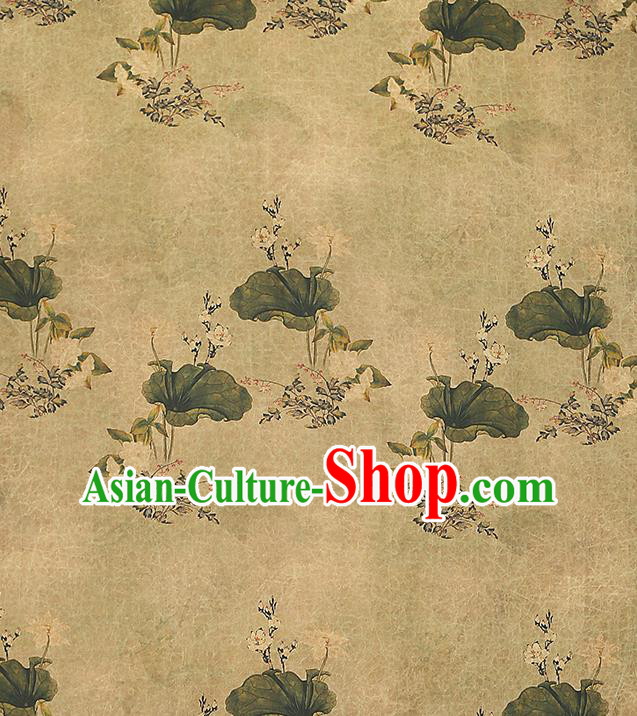 Chinese Light Green Gambiered Guangdong Gauze Traditional Silk Fabric Royal Lotus Pattern Cheongsam Drapery
