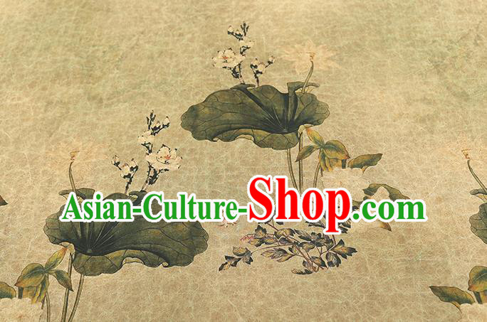 Chinese Light Green Gambiered Guangdong Gauze Traditional Silk Fabric Royal Lotus Pattern Cheongsam Drapery