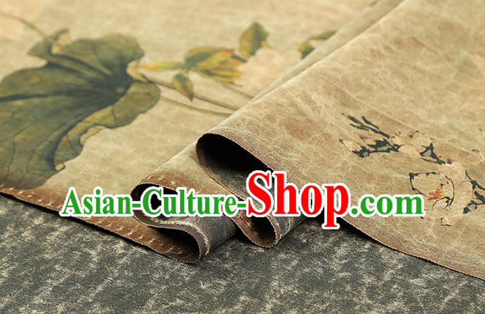 Chinese Light Green Gambiered Guangdong Gauze Traditional Silk Fabric Royal Lotus Pattern Cheongsam Drapery
