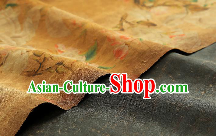 Chinese Orange Gambiered Guangdong Gauze Traditional Silk Fabric Royal Mangnolia Birds Pattern Cheongsam Drapery
