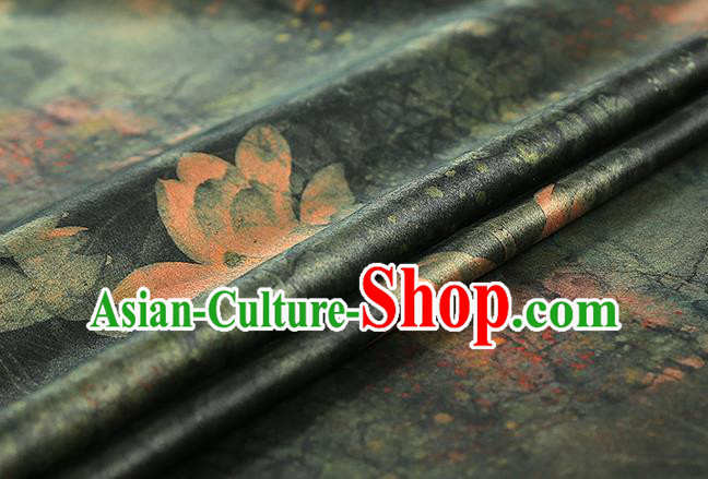 Chinese Atrovirens Gambiered Guangdong Gauze Traditional Cheongsam Silk Fabric Royal Lotus Pattern Brocade Drapery