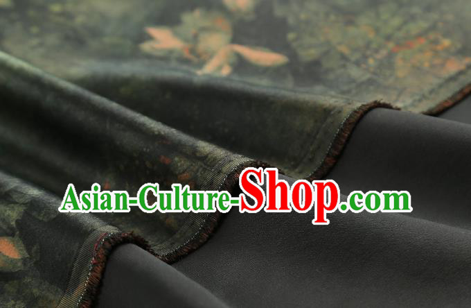 Chinese Atrovirens Gambiered Guangdong Gauze Traditional Cheongsam Silk Fabric Royal Lotus Pattern Brocade Drapery