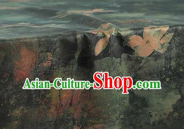 Chinese Atrovirens Gambiered Guangdong Gauze Traditional Cheongsam Silk Fabric Royal Lotus Pattern Brocade Drapery