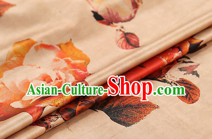 Chinese Gambiered Guangdong Gauze Royal Rose Pattern Cheongsam Cloth Drapery Traditional Ginger Silk Fabric