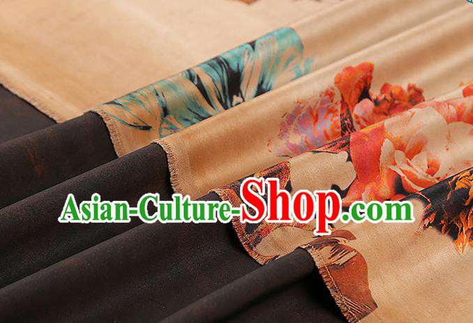 Chinese Gambiered Guangdong Gauze Royal Rose Pattern Cheongsam Cloth Drapery Traditional Ginger Silk Fabric