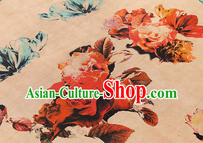 Chinese Gambiered Guangdong Gauze Royal Rose Pattern Cheongsam Cloth Drapery Traditional Ginger Silk Fabric