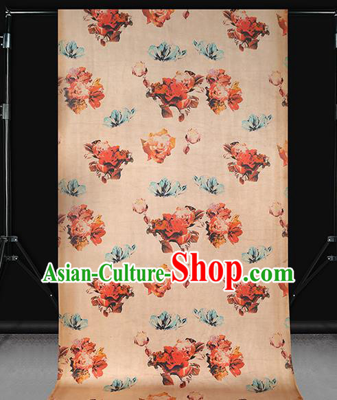 Chinese Gambiered Guangdong Gauze Royal Rose Pattern Cheongsam Cloth Drapery Traditional Ginger Silk Fabric