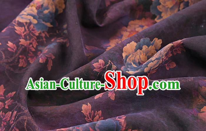 Chinese Royal Peony Pattern Cheongsam Cloth Drapery Gambiered Guangdong Gauze Traditional Purple Silk Fabric
