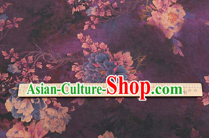 Chinese Royal Peony Pattern Cheongsam Cloth Drapery Gambiered Guangdong Gauze Traditional Purple Silk Fabric