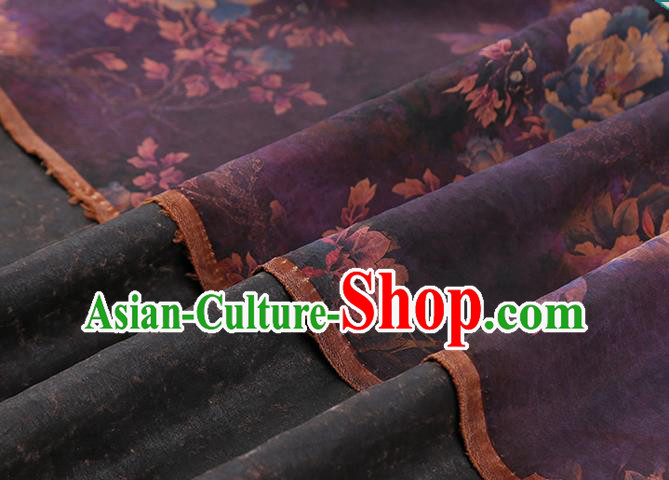 Chinese Royal Peony Pattern Cheongsam Cloth Drapery Gambiered Guangdong Gauze Traditional Purple Silk Fabric
