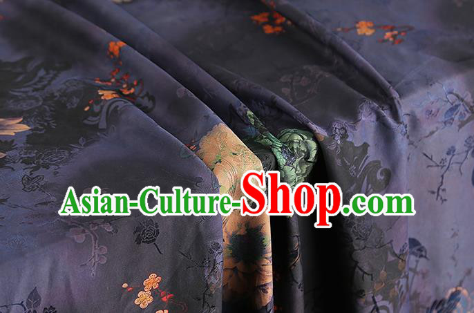 Chinese Traditional Cheongsam Silk Fabric Purple Gambiered Guangdong Gauze Royal Peony Pattern Cloth Drapery