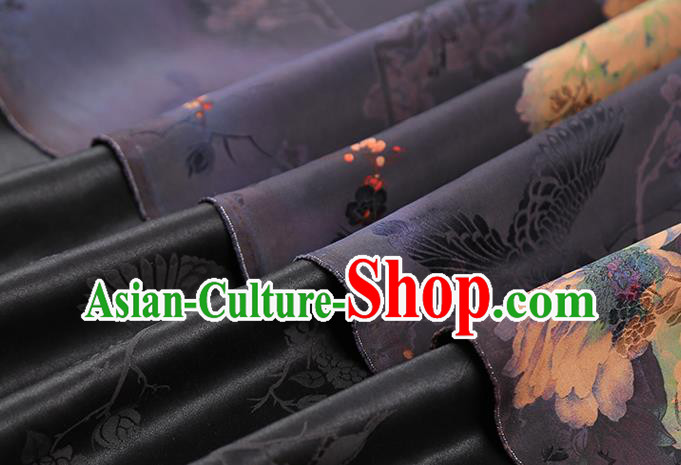 Chinese Traditional Cheongsam Silk Fabric Purple Gambiered Guangdong Gauze Royal Peony Pattern Cloth Drapery