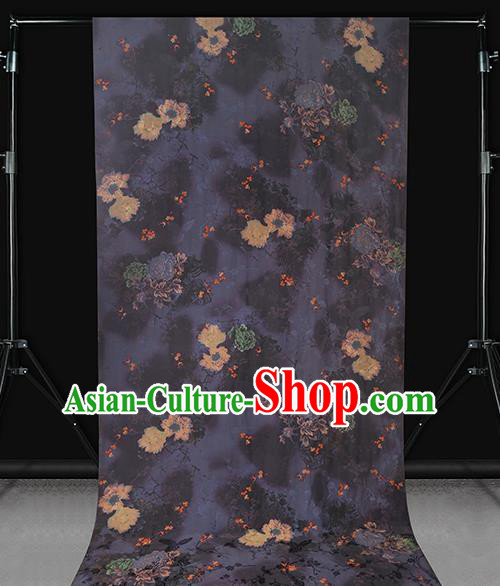 Chinese Traditional Cheongsam Silk Fabric Purple Gambiered Guangdong Gauze Royal Peony Pattern Cloth Drapery
