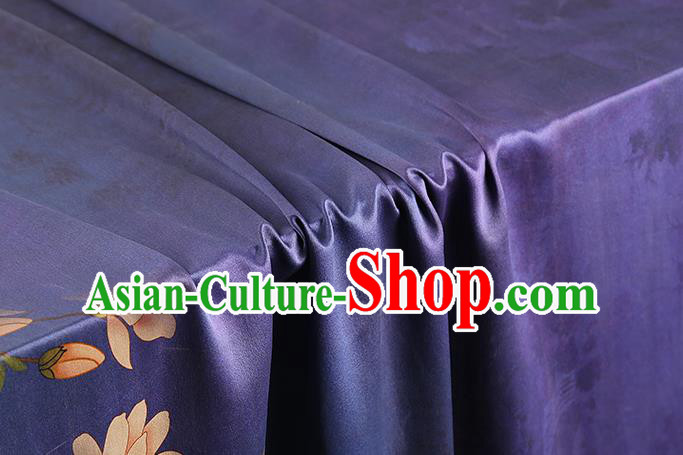 Chinese Royal Mangnolia Pattern Cloth Drapery Traditional Cheongsam Silk Fabric Purple Gambiered Guangdong Gauze