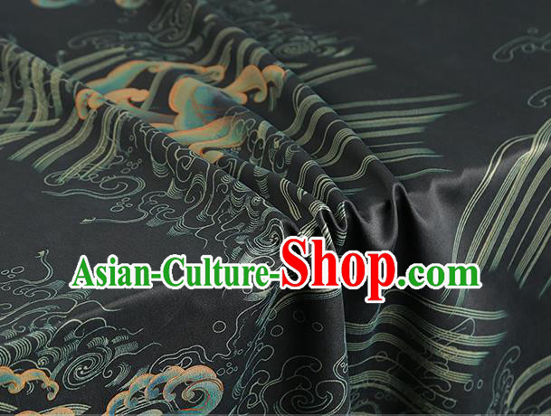 Chinese Royal Waves Pattern Cloth Drapery Traditional Cheongsam Silk Fabric Black Gambiered Guangdong Gauze