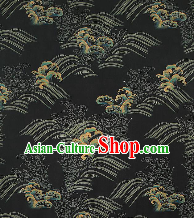 Chinese Royal Waves Pattern Cloth Drapery Traditional Cheongsam Silk Fabric Black Gambiered Guangdong Gauze
