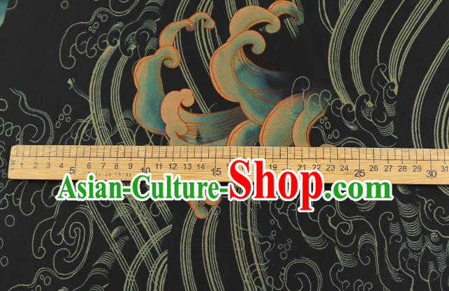 Chinese Royal Waves Pattern Cloth Drapery Traditional Cheongsam Silk Fabric Black Gambiered Guangdong Gauze