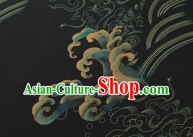Chinese Royal Waves Pattern Cloth Drapery Traditional Cheongsam Silk Fabric Black Gambiered Guangdong Gauze