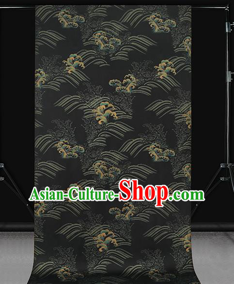 Chinese Royal Waves Pattern Cloth Drapery Traditional Cheongsam Silk Fabric Black Gambiered Guangdong Gauze