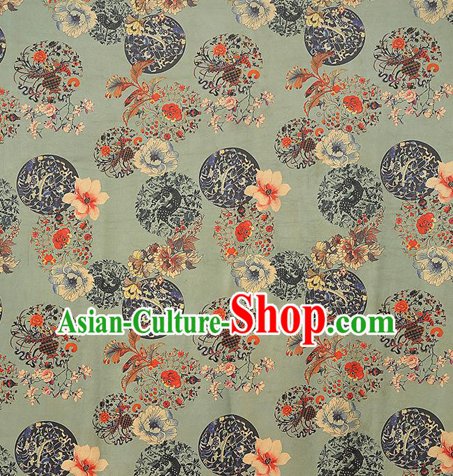 Chinese Traditional Silk Fabric Royal Peony Pattern Cheongsam Drapery Light Green Gambiered Guangdong Gauze