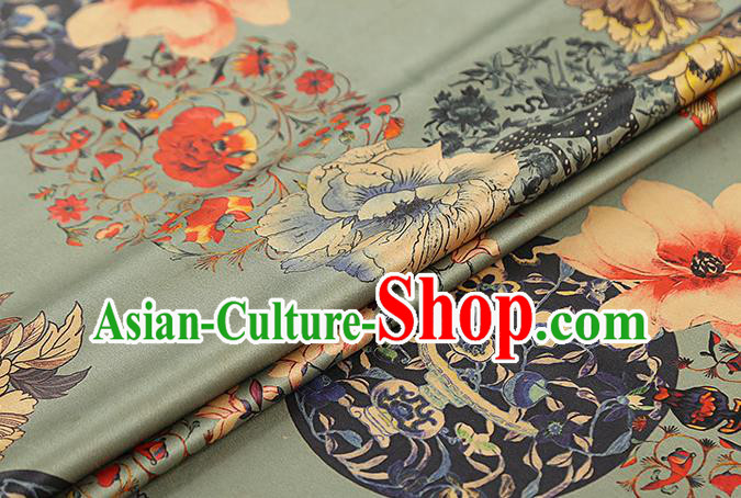 Chinese Traditional Silk Fabric Royal Peony Pattern Cheongsam Drapery Light Green Gambiered Guangdong Gauze