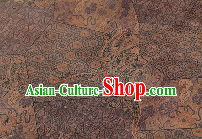 Chinese Royal Pattern Brown Gambiered Guangdong Gauze Traditional Cheongsam Jacquard Silk Fabric Brocade Cloth Drapery