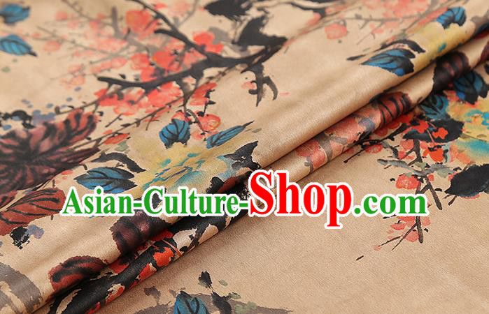 Chinese Traditional Ginger Silk Fabric Gambiered Guangdong Gauze Royal Plum Blossom Pattern Cheongsam Drapery