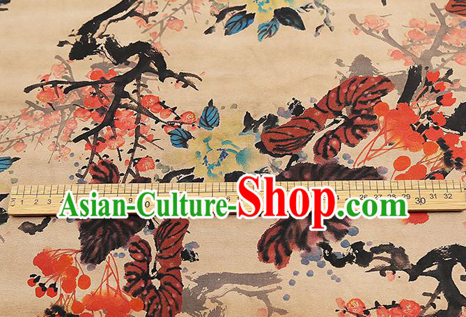 Chinese Traditional Ginger Silk Fabric Gambiered Guangdong Gauze Royal Plum Blossom Pattern Cheongsam Drapery