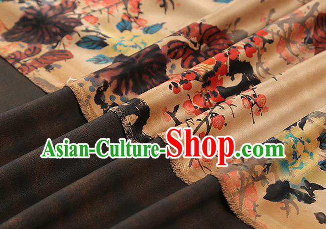 Chinese Traditional Ginger Silk Fabric Gambiered Guangdong Gauze Royal Plum Blossom Pattern Cheongsam Drapery