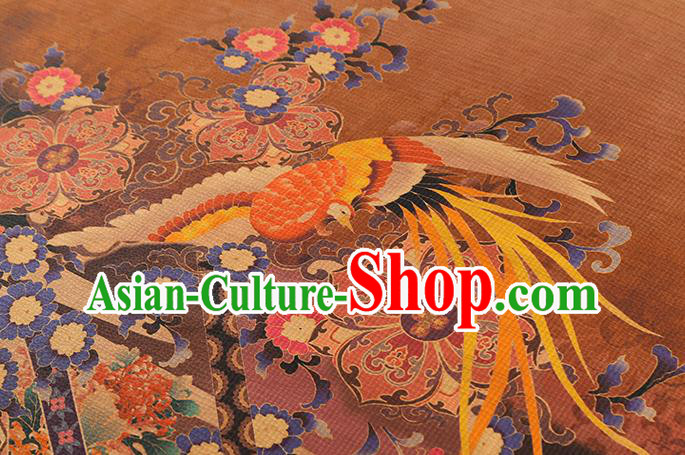 Chinese Traditional Purple Silk Fabric Gambiered Guangdong Gauze Royal Phoenix Pattern Cheongsam Cloth Drapery
