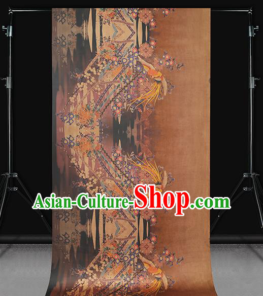 Chinese Traditional Purple Silk Fabric Gambiered Guangdong Gauze Royal Phoenix Pattern Cheongsam Cloth Drapery