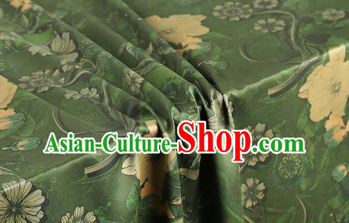 Chinese Traditional Cheongsam Silk Fabric Royal Flowers Pattern Gambiered Guangdong Gauze Green Brocade Cloth Drapery