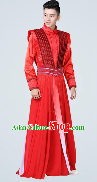 China Traditional New Year Folk Dance Red Clothing Drum Dance Costume for Men