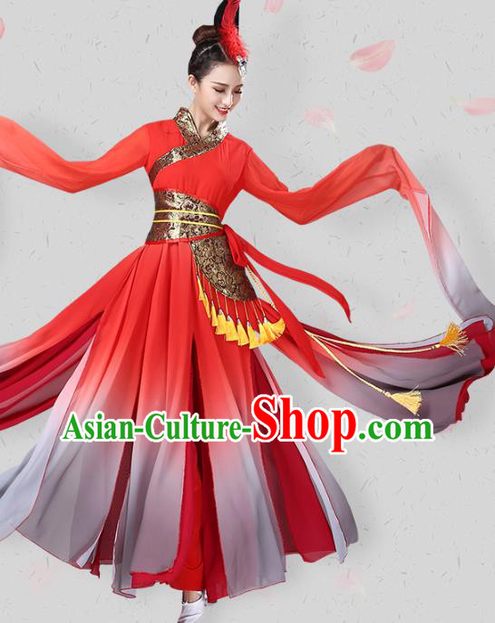 China Traditional Fan Dance Group Dance Water Sleeve Red Dress New Year Classical Dance Costume
